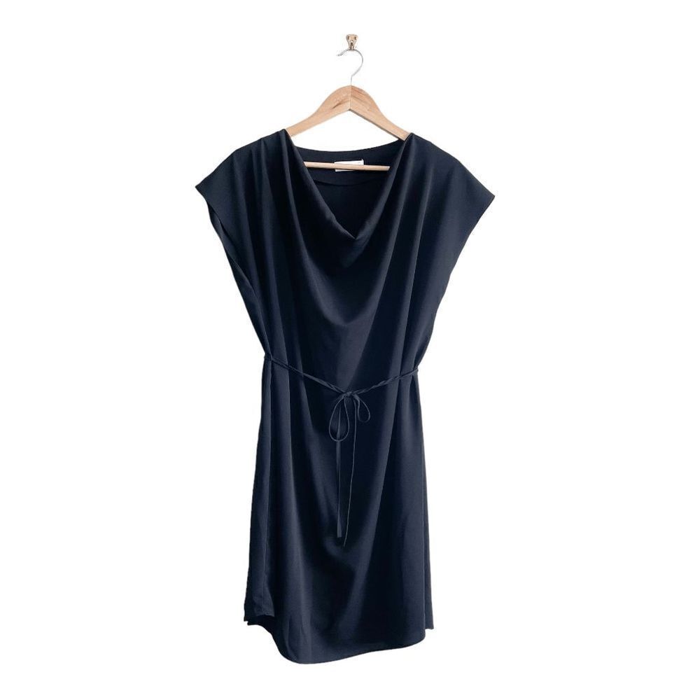 Oak & Fort Womens  Dress Tie Waist Shift Cap Sleeve Black Medium